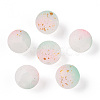 Frosted Baking Paint Crackle Glass Beads with Glitter Powder DGLA-T004-6mm-01F-1