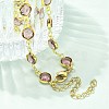 304 Stainless Steel Flat Round Acrylic Rhinestone Cup Chain Anklets for Women AJEW-B031-02G-01-3