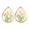 Brass & Transparent Epoxy Resin & Dried Flower Pendants RESI-G133-02G-01-1