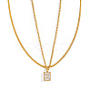 European Style Stainless Steel Pave Clear Cubic Zirconia Rectangle Pendant Snake Chain Double Layered Necklaces for Women ND1910-5
