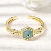 Hexagon Brass Pave Natural Labradorite & Cubic Zirconia Cuff Bangles for Women BJEW-Z172-01G-08-1