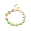 Colorful Enamel Windwill & Cubic Zirconia Link Chain Bracelet BJEW-P288-12G-1