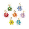 7Pcs 7 Colors Flower Glass Pendants PALLOY-JF03463-1