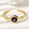 Hexagon Brass Pave Natural Amethyst & Cubic Zirconia Cuff Bangles for Women BJEW-Z172-01G-09-1
