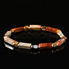 Vintage Bohemian Synthetic Aqua Terra Jasper & Non-magnetic Hematite & Natural Picture Jasper Cuboid Beaded Stretch Bracelets for Men YF8197-1