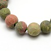 Natural Frosted Unakite Round Bead Strands G-M064-8mm-06-2