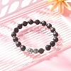 Natural Black Agate & Synthetic Hematite & Cubic Zirconia Round Beaded Stretch Bracelet BJEW-JB09442-2