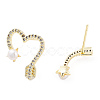 Clear Cubic Zirconia Arrow & Heart Asymmetrical Earrings with Natural Pearl Beaded EJEW-T019-06G-3