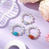 Oval Synthetic Turquoise & Natural Red Aventurine & Aquamarine Beaded Finger Rings RJEW-JR00768-2