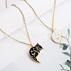 2Pcs Yin-yang Black and White Cat Shaped 201 Stainless Steel Enamel Pendant Necklaces for Couple FS-WG6093D-01-4