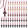 60Pcs 5 Colors Wood Cross Pendant Waxed Polyester Cord Necklaces NJEW-NB00011-1