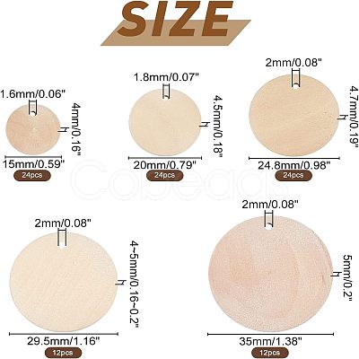 96Pcs 5 Style Natural Wood Circle Pendants WOOD-NB0001-83-1