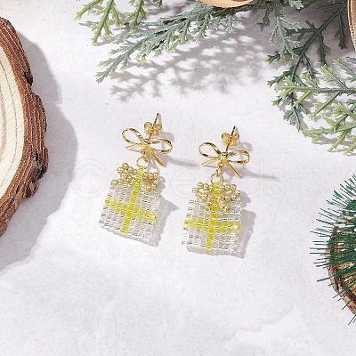 4 Pairs Handmade Glass Seed Beads Dangle Stud Earrings EJEW-MZ00545-1