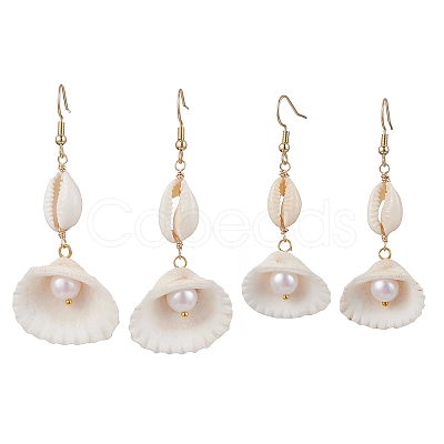 4Pair 304 Stainless Steel Shell Shape Dangle Earrings EJEW-JE06265-1