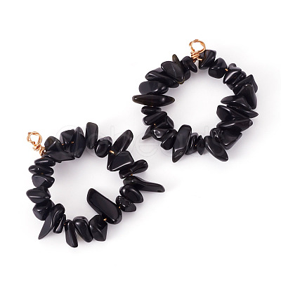 2Pcs Natural Obsidian Chip Beaded Pendants PALLOY-TAC0232-05-1