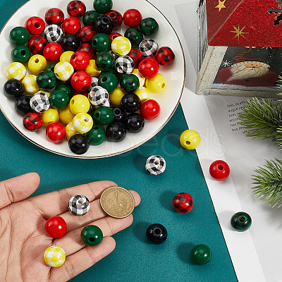 200Pcs 8 Styles Christmas Theme Wooden Beads WOOD-PA0001-09-1