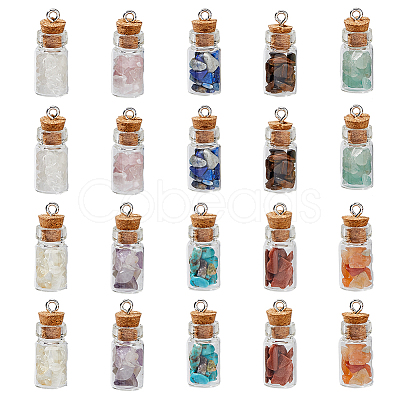 40Pcs 10 Colors Natural & Synthetic Mixed Gemstone Chip Pendants PALLOY-AB00151-1