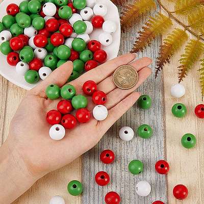 300Pcs 3 Colors Painted Natural Wood Beads WOOD-SZ0001-05-1