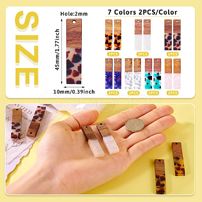 14Pcs 7 Colors Opaque Resin & Walnut Pendants RESI-TA0003-50-1