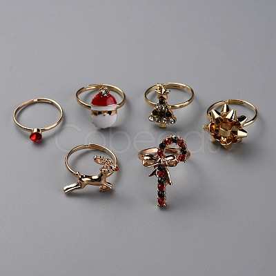 Christmas Theme Alloy and Enamel Finger Ring RJEW-WH0004-28G-1