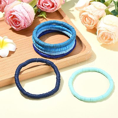 6Pcs 6 Colors Handmade Polymer Clay Stretch Bracelets BJEW-SW00139-1