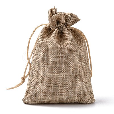 Polyester Imitation Burlap Packing Pouches Drawstring Bags ABAG-R004-14x10cm-05-1