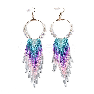 Glass Tassel Dangle Earrings EJEW-C129-01-1