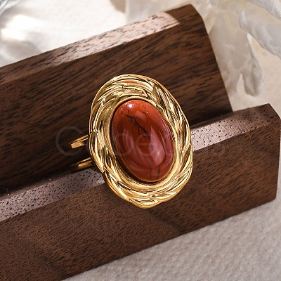 Oval Natural Red Jasper Finger Rings RJEW-M063-01G-08-1