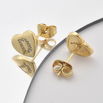 Rack Plating Brass Micro Pave Clear Cubic Zirconia Stud Earrings EJEW-K299-01G-D-1
