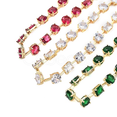 Rack Plating Brass Pave Cubic Zirconia Flat Round & Rectangle Link Necklaces for Women NJEW-B109-01G-1