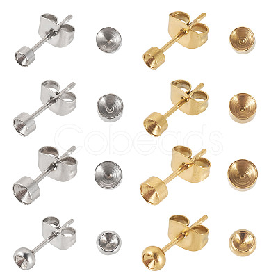 32Pcs 8 Styles 304 Stainless Steel Stud Earring Findings STAS-TA0002-97-1
