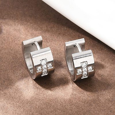 304 Stainless Steel Micro Pave Clear Cubic Zirconia Hoop Earrings EJEW-G457-03P-1