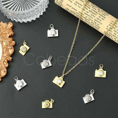 8Pcs 4 Styles Brass Pave Cubic Zirconia Camera Charms KK-CJ0004-36-1