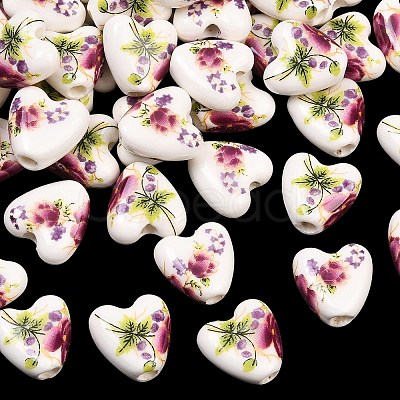 Floral Printed Porcelain Beads PORC-Q152-11-1