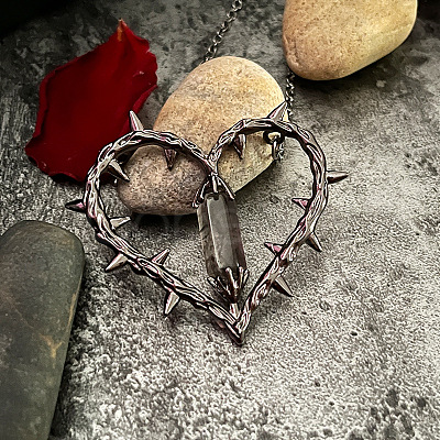 Alloy with Resin Thorned Heart Pendant Necklaces for Women NJEW-Z101-01B-1