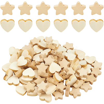 120Pcs 2 Styles Natural Maple Wood Beads WOOD-SC0002-28-1