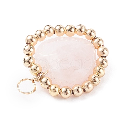 Alloy Faceted Natural Rose Quartz Beads Pendants PALLOY-JF01299-1