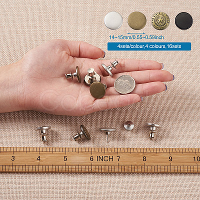 16sets 4 Styles Iron Button Pins for Jeans PALLOY-KS0001-07-1
