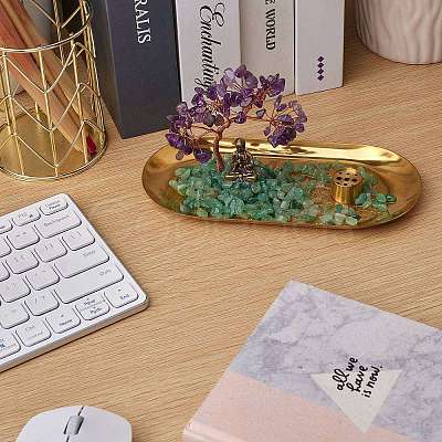 Natural Amethyst with Green Aventurine Chips with Brass Incense Burner Holder DJEW-G027-19RG-01-1