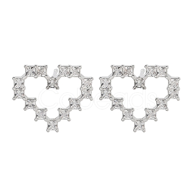 Heart Rack Plating Brass with Clear Cubic Zirconia Stud Earrings for Women EJEW-G409-04P-1
