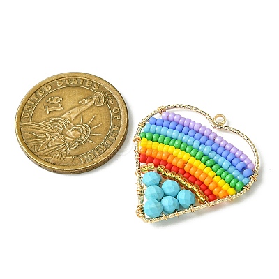 Dyed Natural Magnesite & Glass Seed Beaded Pendants PALLOY-MZ00195-1
