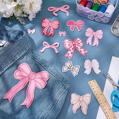 12Pcs 12 Styles Bowknot Polyester Embroider Thread Iron on/Sew On Patches PATC-AR0001-15-1