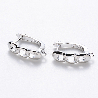 Brass Hoop Earring Findings with Latch Back Closure X-KK-T048-024P-NF-1