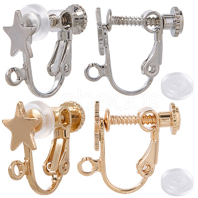 24Pcs 2 Colors Brass Pentagram Screw Clip-on Earring Findings EJEW-SP0001-12-1