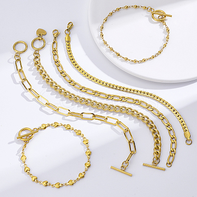 6Pcs 6 Styles Stainless Steel Chain Bracelets Kits BJEW-PH0004-47-1