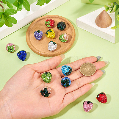 14Pcs 14 Colors Handmade Polymer with Rhinestone Clay Beads CLAY-BT0001-09-1