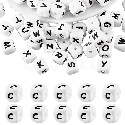 20Pcs White Cube Letter Silicone Beads SIL-YWC0003-06C-1