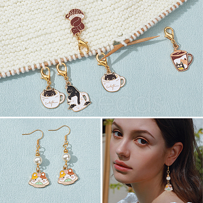 Cat & Coffee Cup Stitch Markers HJEW-AB00269-1