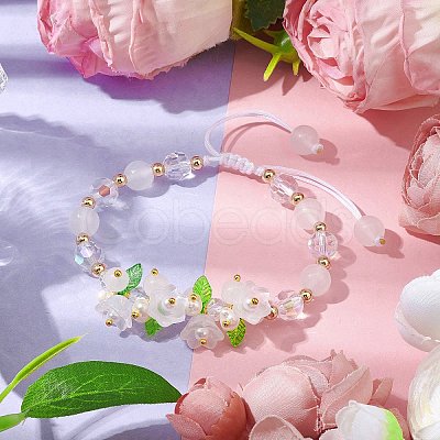 Flower Glass & Acrylic Braided Bead Adjustable Bracelets for Women BJEW-JB10445-1