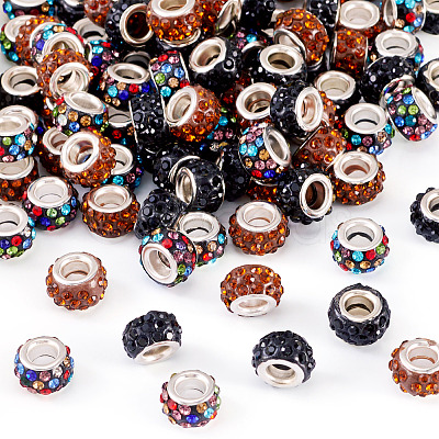 105Pcs 3 Colors Polymer Clay Rhinestone European Beads CPDL-TA0001-02-1